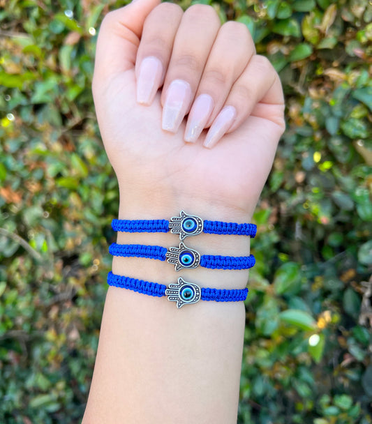 Blue Hand Mal De Ojo Woven Bracelet