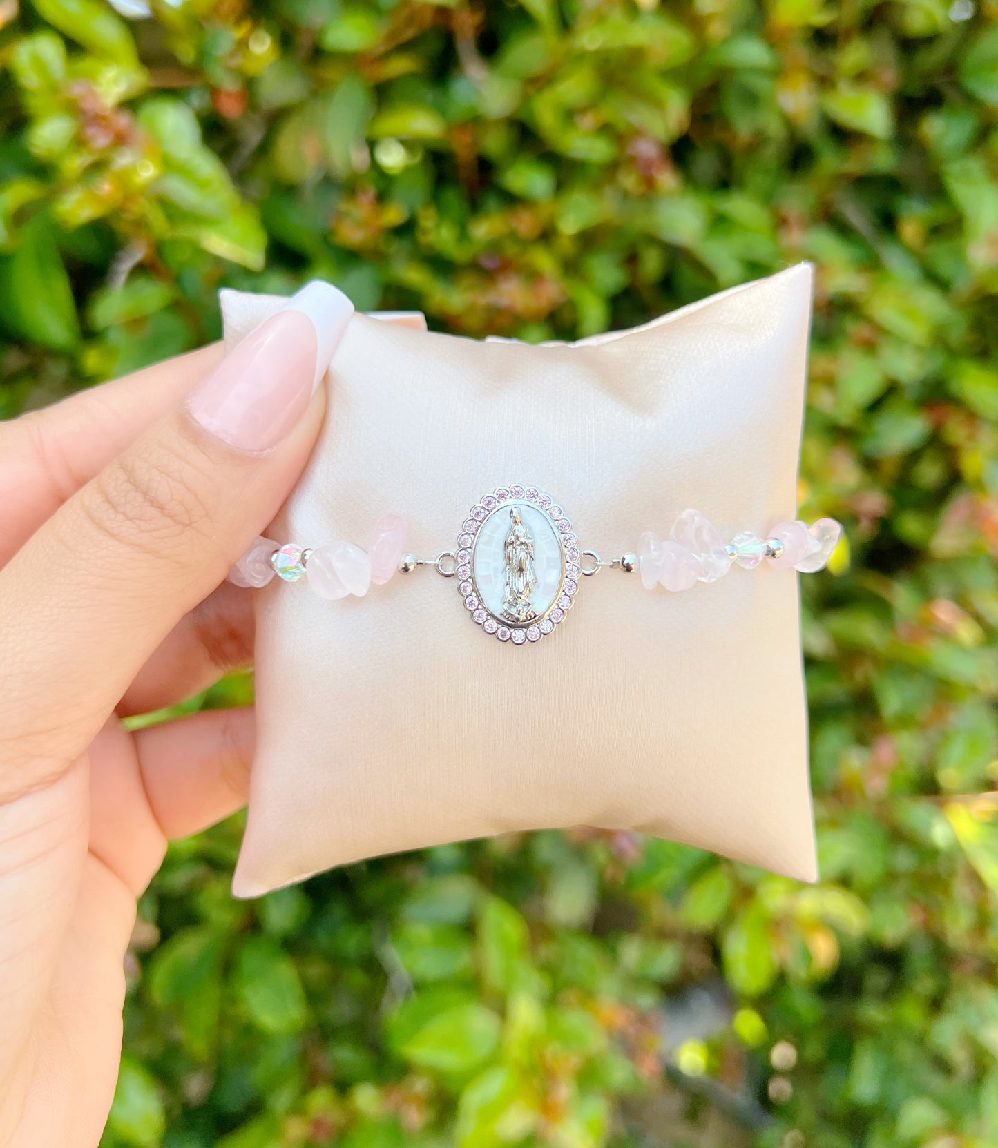 Silver Pink Mary Bracelet